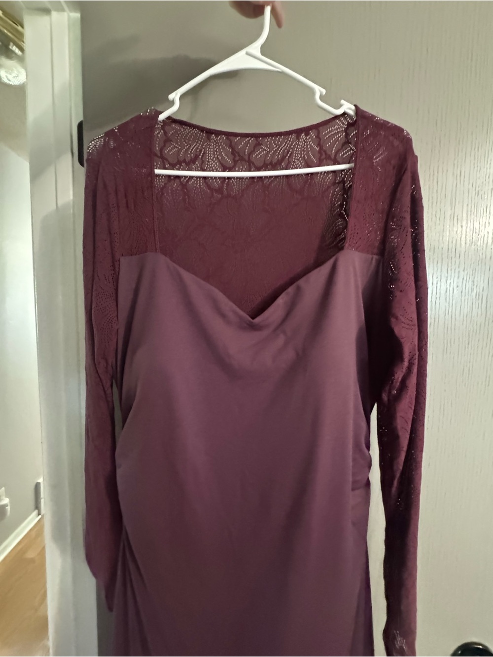 HALARA Plum Long-Sleeve Lace-Sleeve A-Line Dress - Picture 2 of 11